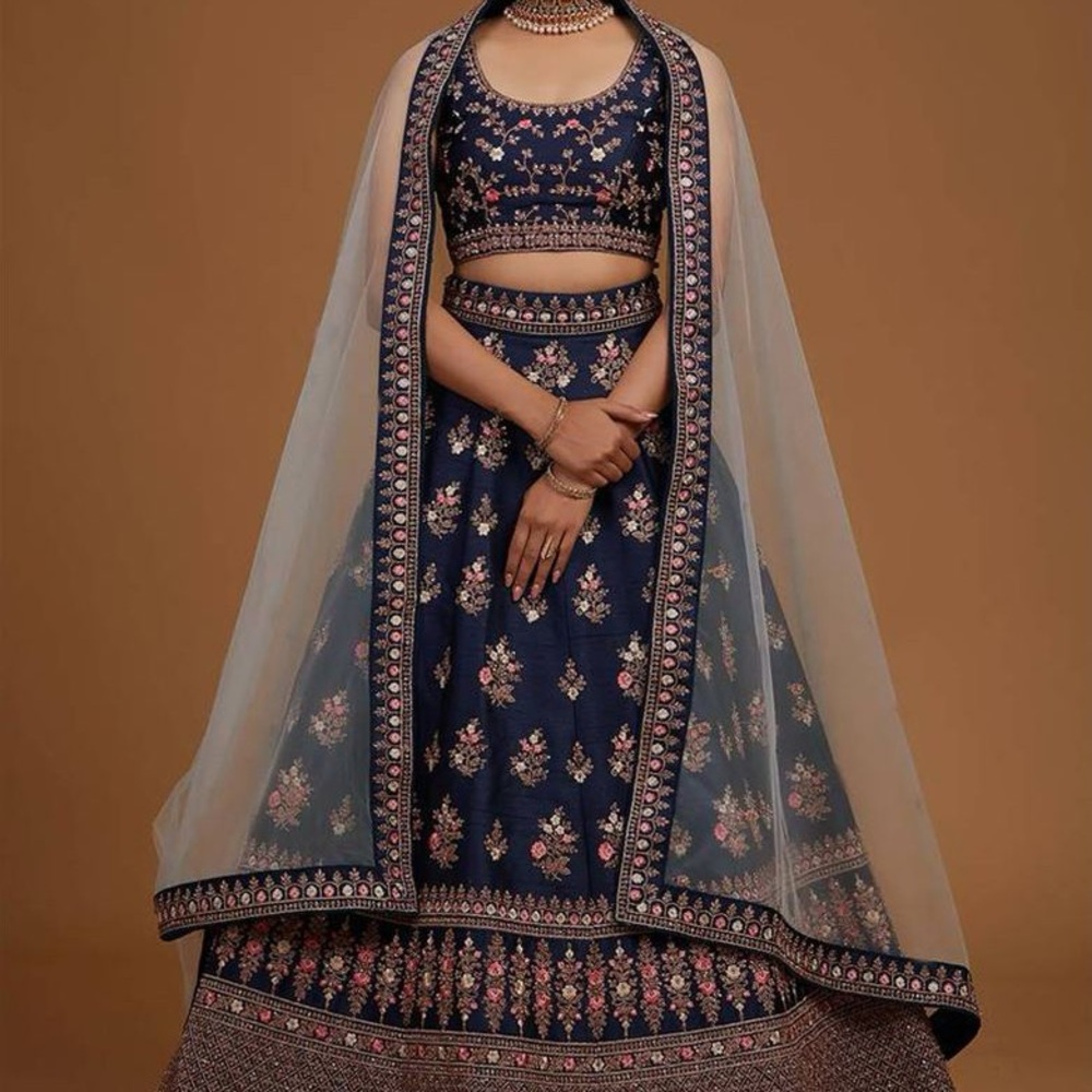 Navy Blue Floral Lehenga